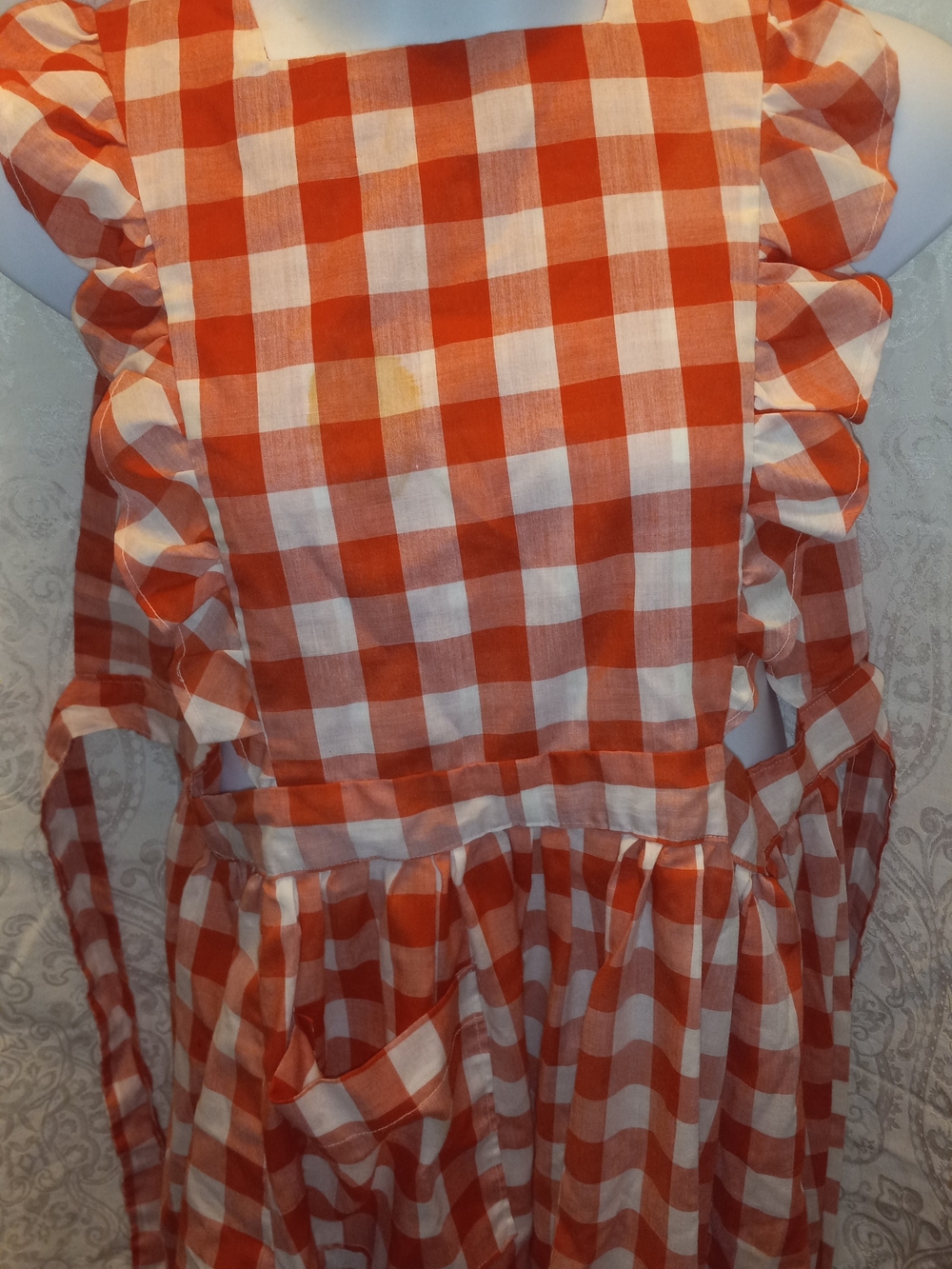 Apron Red and White Gingham Ruffle Apron Dress  Farm House